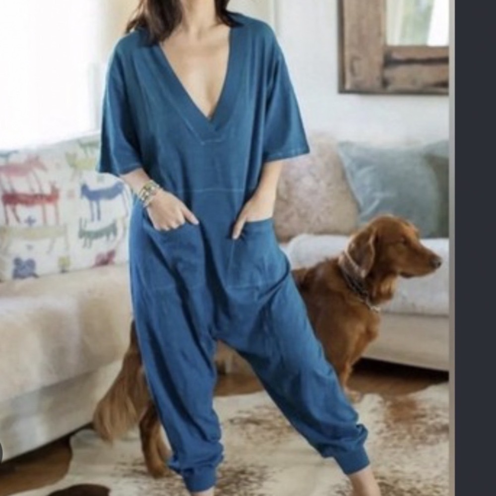 Natural Life Teal Charlie jumpsuit 100% Cotton V-Neck large